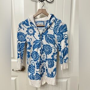 Aeropostale Y2K White and Blue Floral Zip-Up Hoodiesz Medium 3/4 sleeve fitted